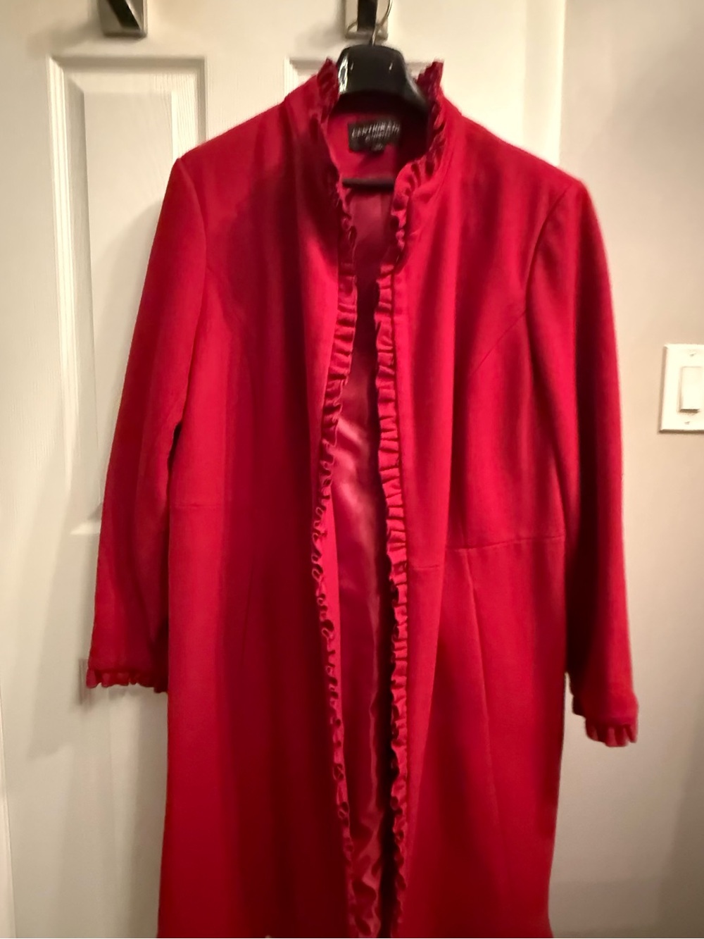 Ruffle-Trim Red winter coat